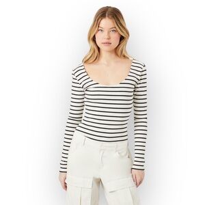 Striped Rib-Knit Scoop Neck Bodysuit Women’s Size US Small